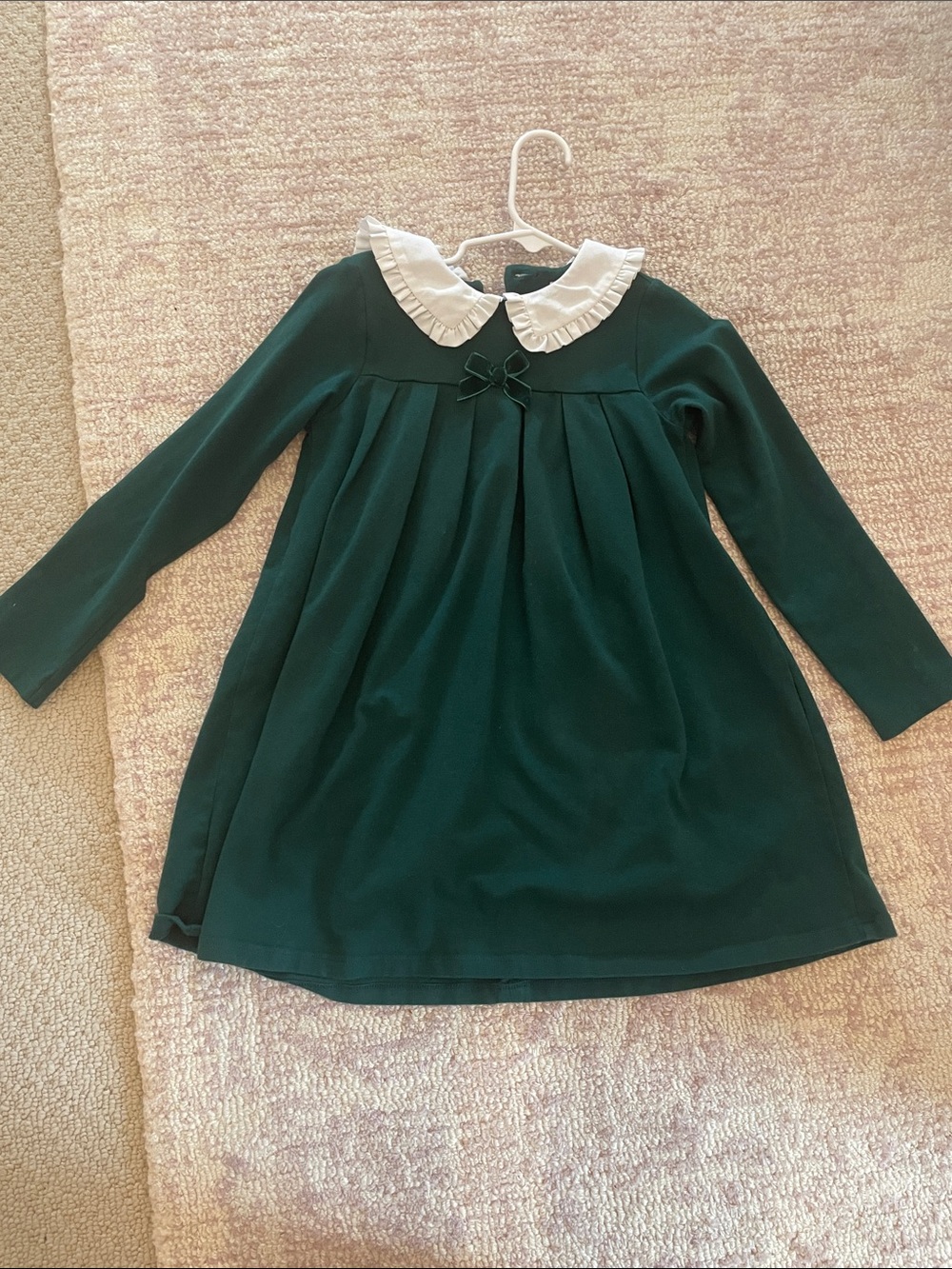 Trotters Forest Green Long-Sleeve Dress with White Ruffle Collar